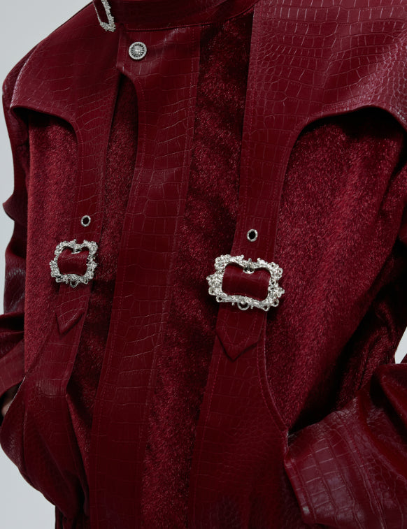 Scale Short Jacket Stand Collar Horse Hair Stitching Heavy Design Leather Coat