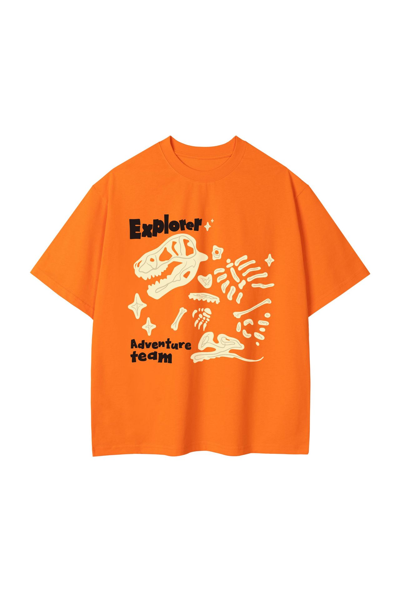 Loose Round Neck Dinosaur Loose Printed Double Yarn Cotton Short Sleeve