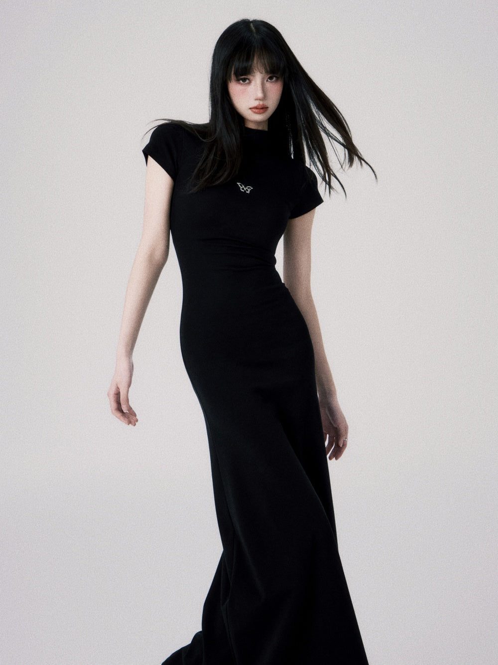 Mid-collar Short Sleeve Dress Women's Slim Knit Dress