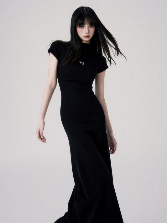 Mid-collar Short Sleeve Dress Women's Slim Knit Dress