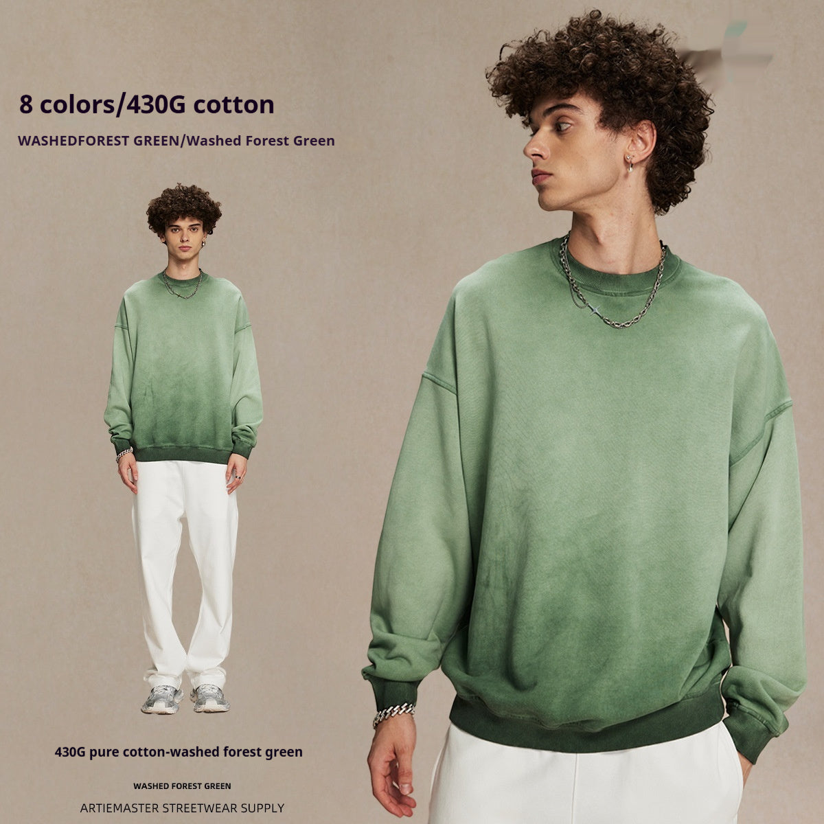 Anti-bottom Fried Color Distressed Washed Wool Round Neck Sweater