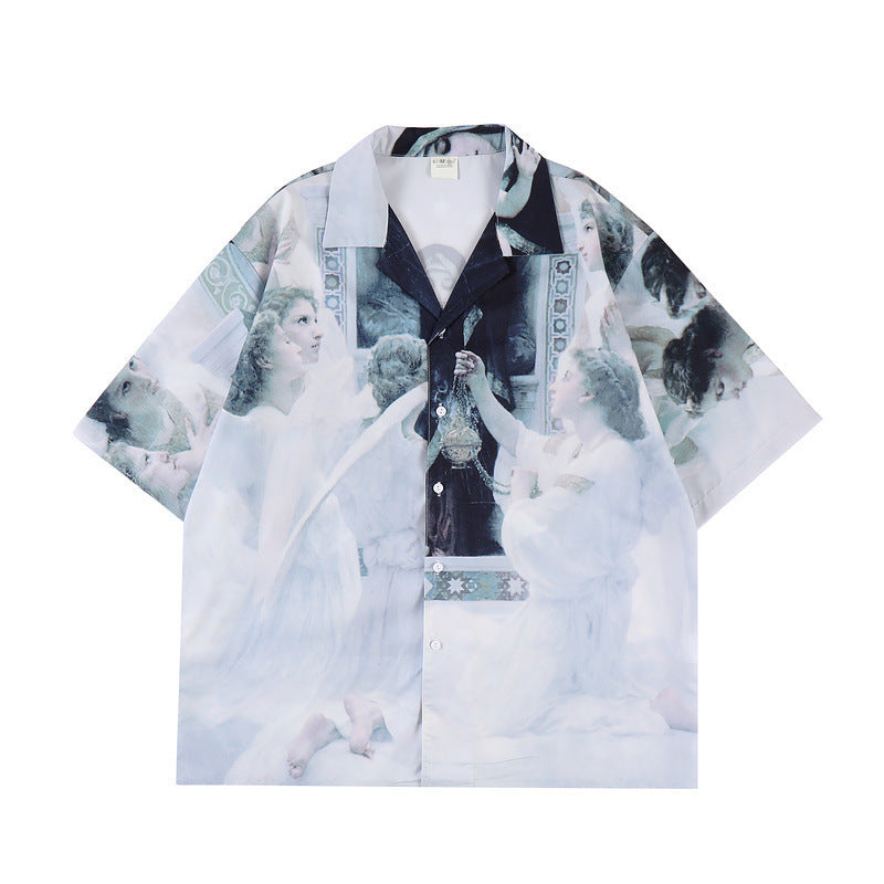 Short Sleeve Printed White High Street Shirt Cardigan