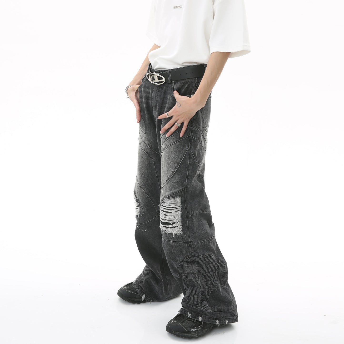 New Style Loose Straight Wide Leg Mopping Hip Hop Denim Pants