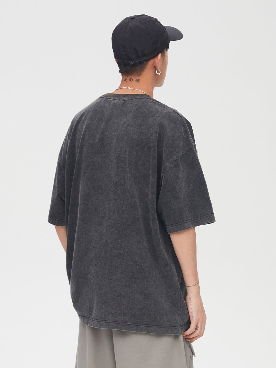 High Street Men's Washed Old Vintage Printed Short Sleeves