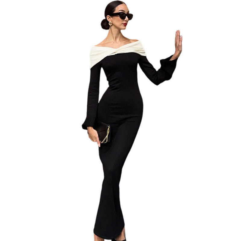 Off-shoulder Long Sleeve High Waist Slim Fit Dress Women