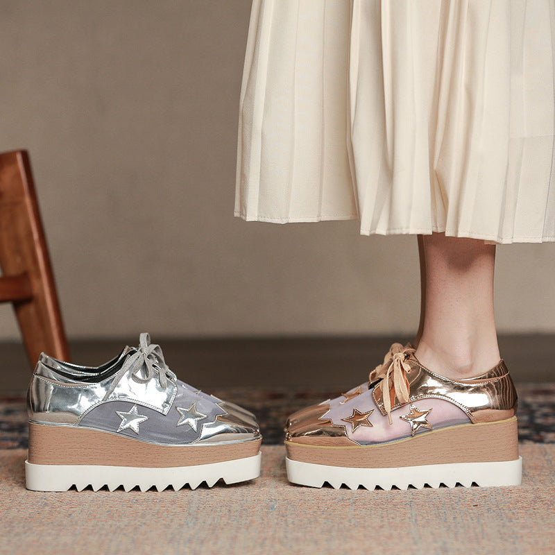 Scarpe con plateau in rete, traspiranti, con tacco a zeppa cavo