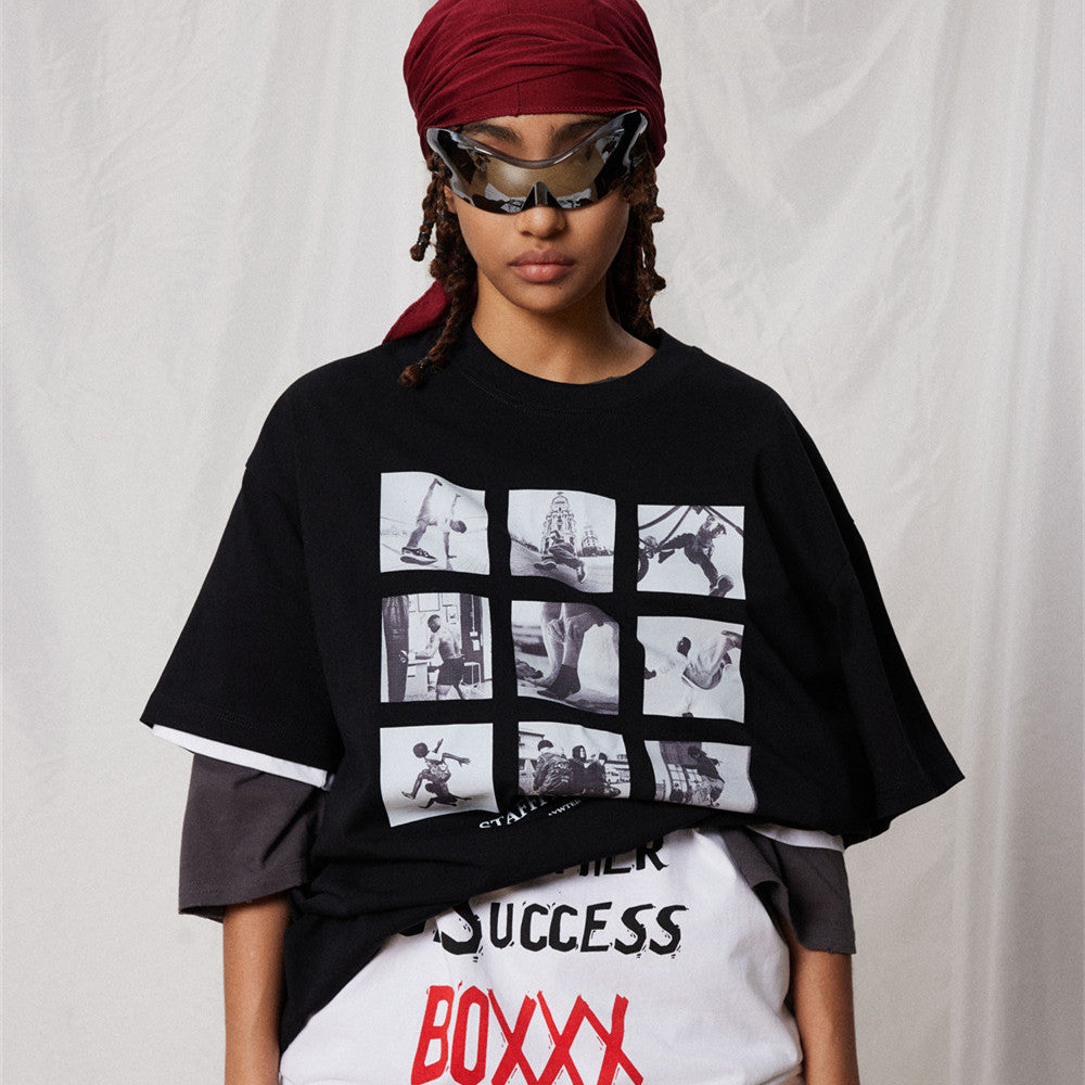 T-shirt à manches courtes imprimé Jiugongge pour hommes