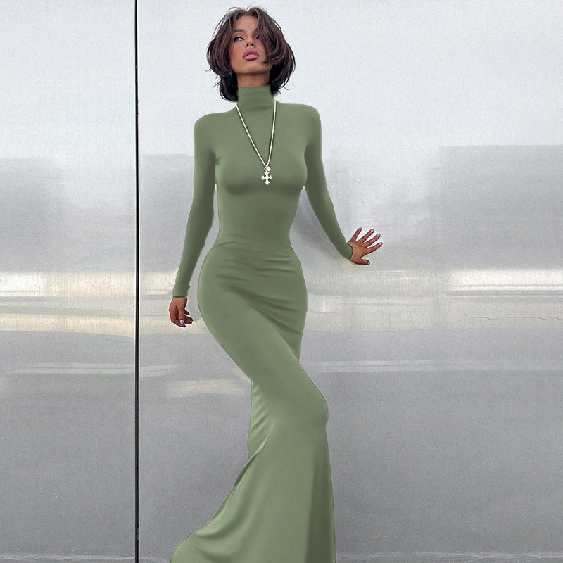 Turtleneck Long Sleeve Waist-tight Sheath Dress