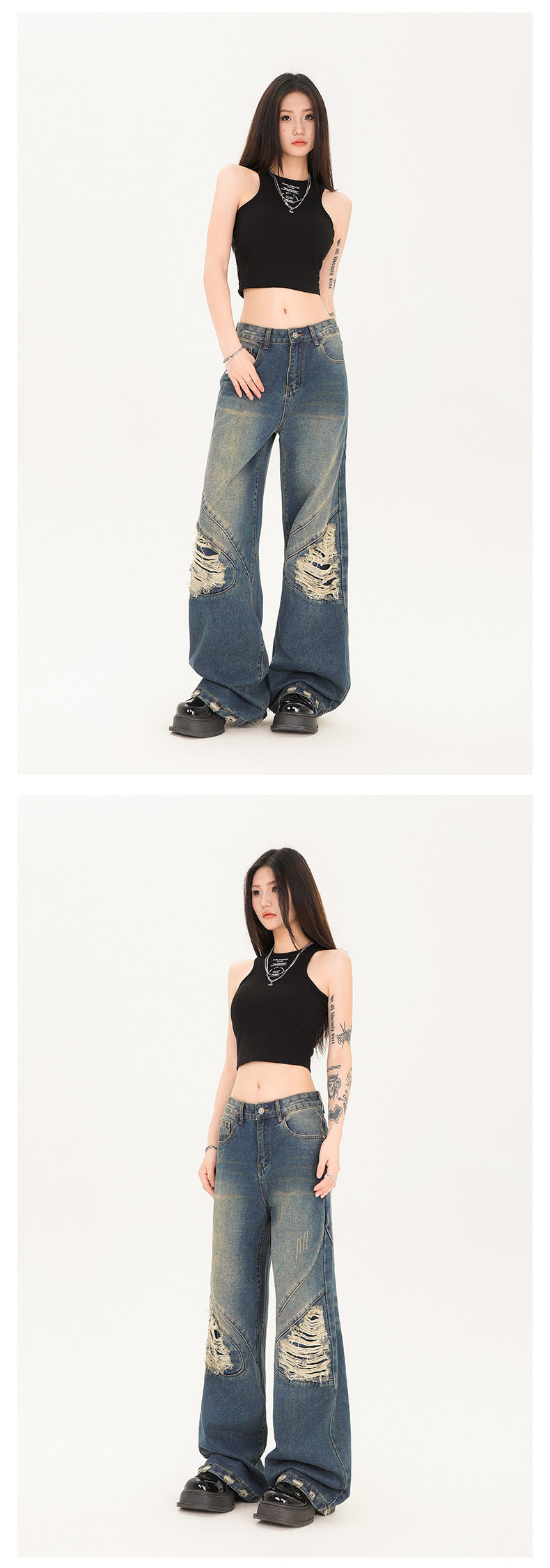 Jean déchiré délavé et déconstruit de la mode urbaine