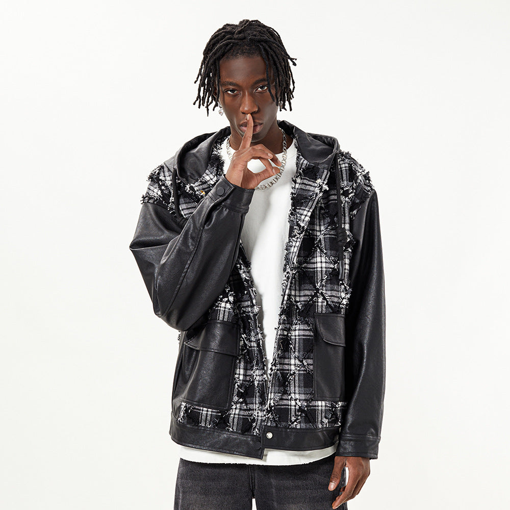 Manteau deux pièces en simili cuir PU avec coutures contrastées