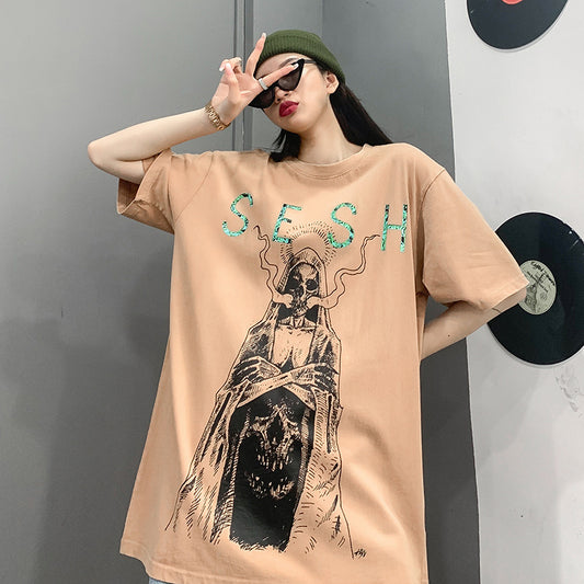 Distressed Retro Net Red T-Shirt Short Sleeve