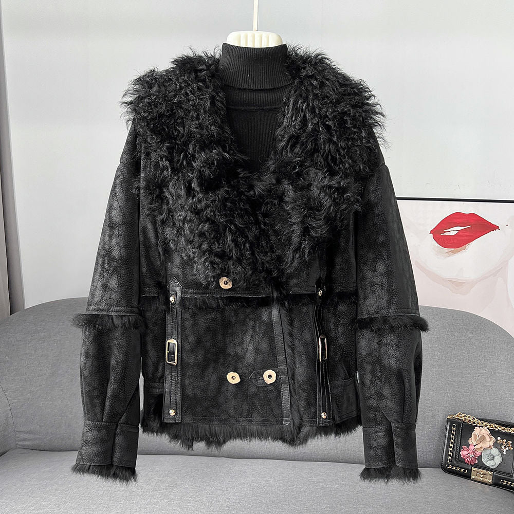 Fur Integrated Short Chic New Sheepskin Collar Rabbit Fur Warm Coat