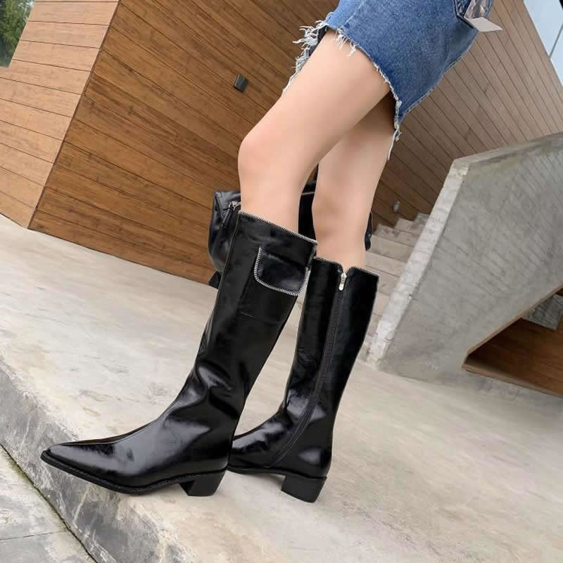 Bottes pointues rétro à talons mi-hauts et à talons épais en filet rouge Tide