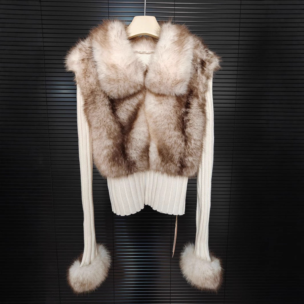 Winter New Environmentally Friendly Wool Slim Fit PatchworkFur Sweater