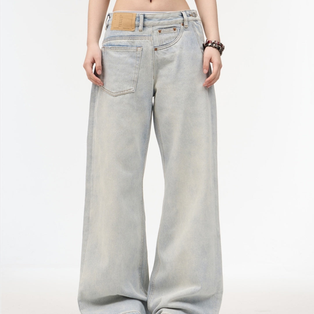 Loose Retro Washed Light Colored Jeans