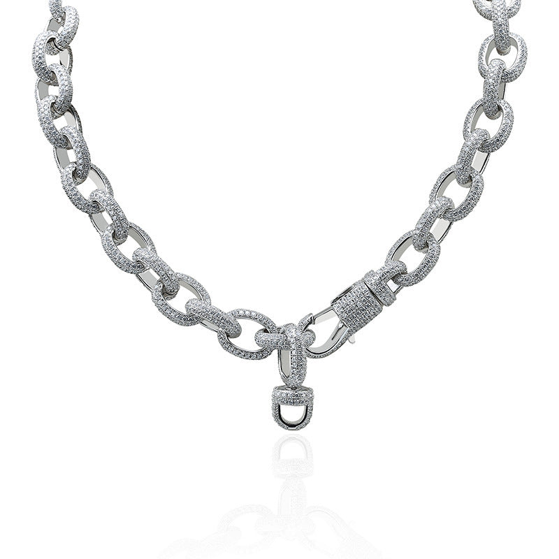 Collier ovale torsadé à gros boutons, chaîne Daikin personnalisée pour homme, style hip-hop, style européen et américain, avec micro-incrustations de zircons