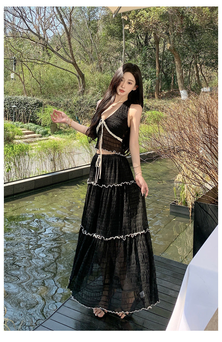 Ensemble jupe grande taille haute moulante dos nu lacée