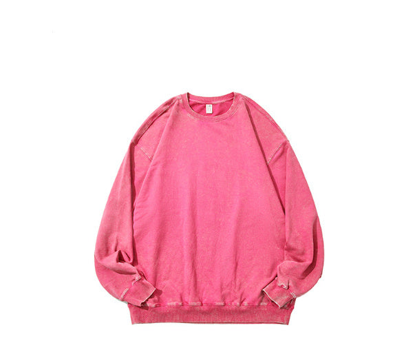 Sweater Cotton Washed Old Round Neck Long Sleeve Top