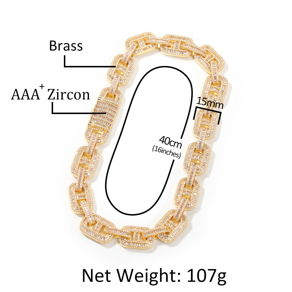 Hip-Hop Copper Micro-Set Zircon Clavicle Chain