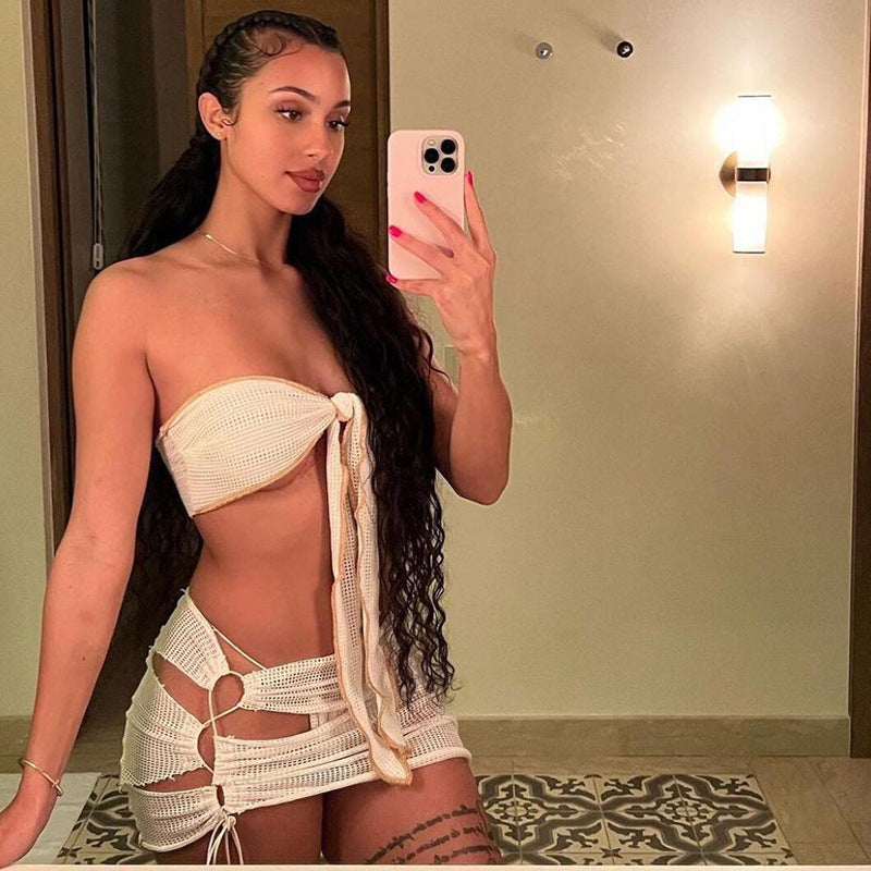 Ensemble jupe slim à bretelles transparentes