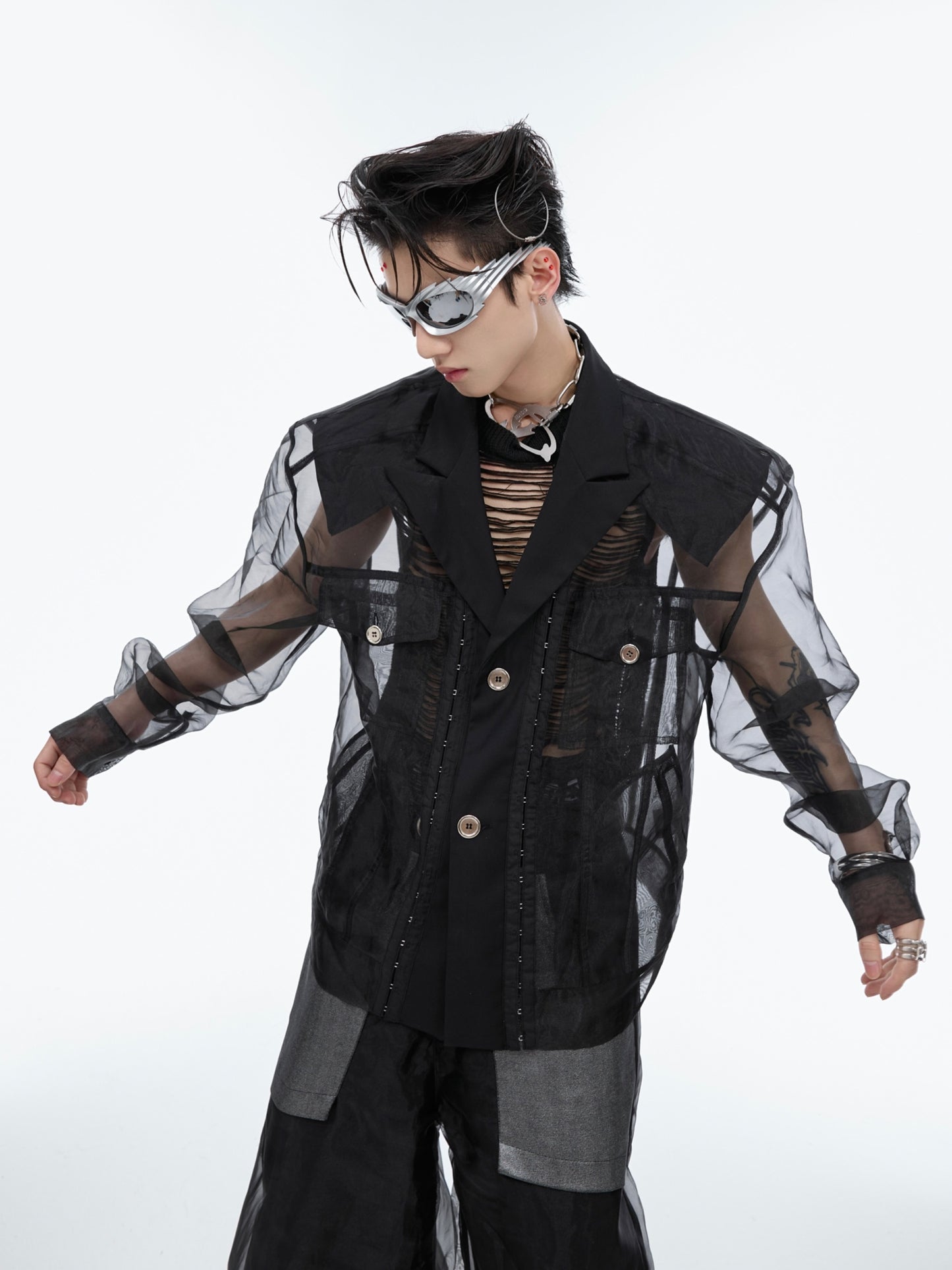 High Sense See-through Cardigan Top Men