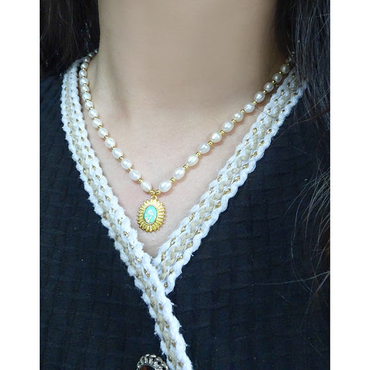 Light Luxury Design Opal Natural Pearl Necklace Sterling Silver