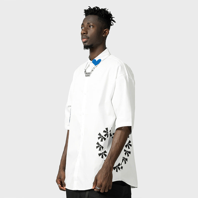 Stitching Contrast Color Drop Shoulder Half Sleeve Couple Shirt