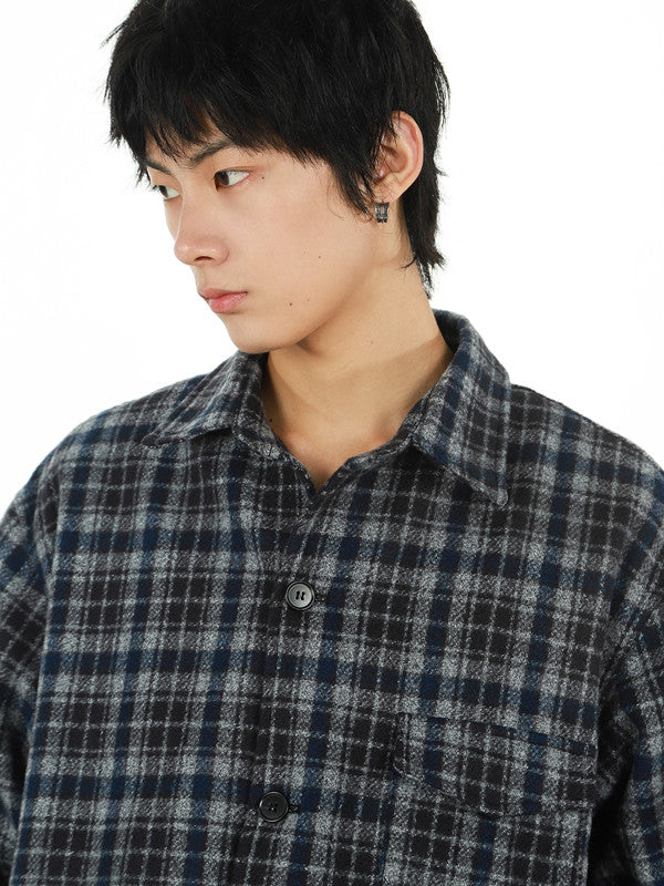 Fine Check Wool Padded Shirt Jacket Straight Fit