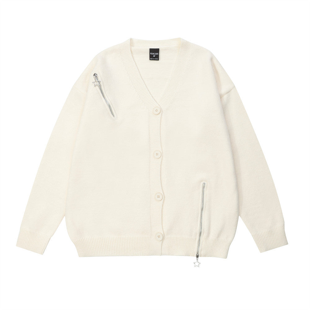 Cardigan tricoté à fermeture éclair et personnalité