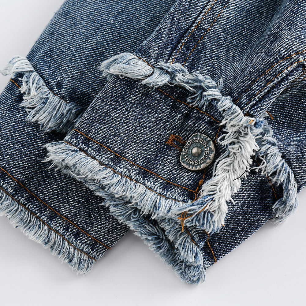 National Style Burrs Stitching Washed Denim Jacket
