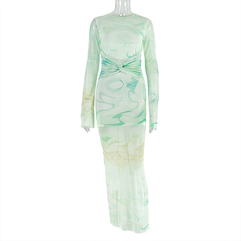 Round-neck Long-sleeve Maxi Dress