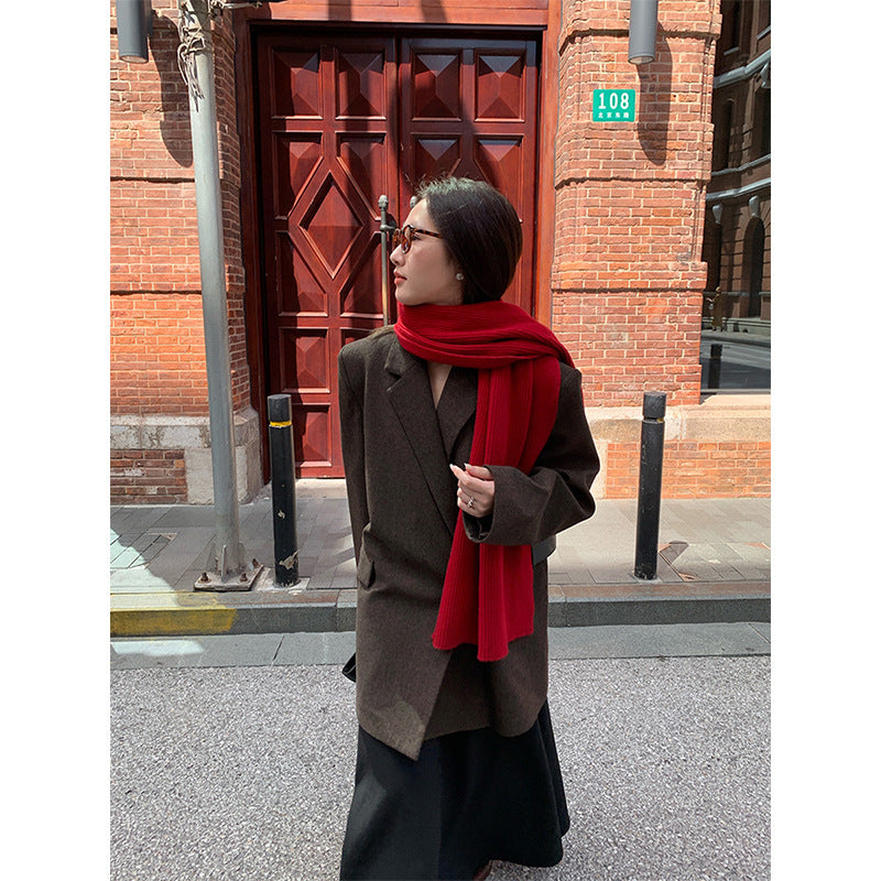 American Style Padded Shoulder Woolen Suit Women's Design Wide Waist-tight Suit Jacket