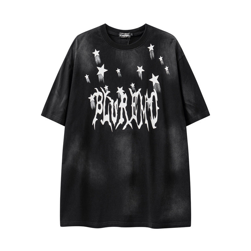 Letter Tie-dye Gradient Short-sleeved T-shirt For Men And Women