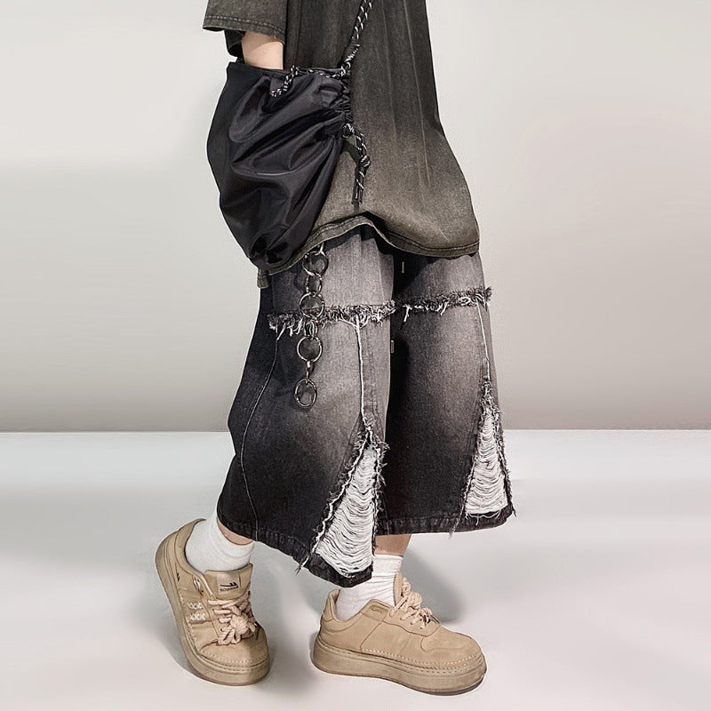 Pantaloncini in denim retrò a gamba larga hip hop