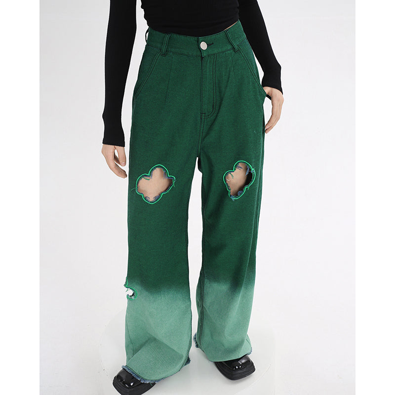 Loose Gradient Cutout Straight Leg Jeans