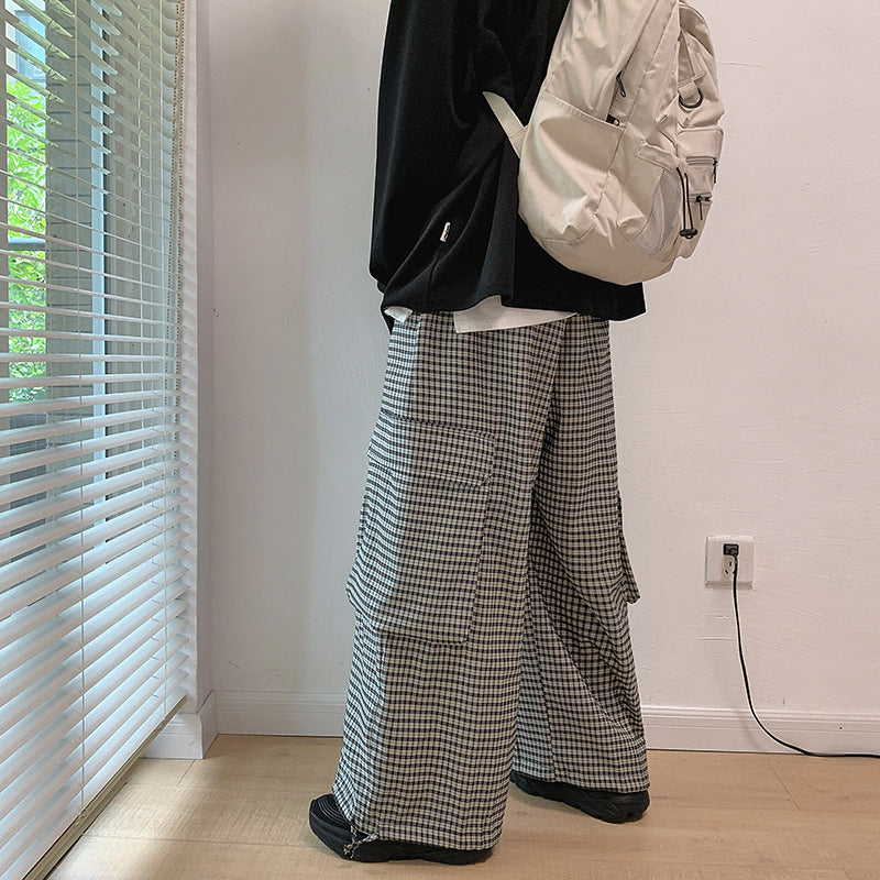 Wide Leg Big Pocket New Plaid Casual Pants Fashion