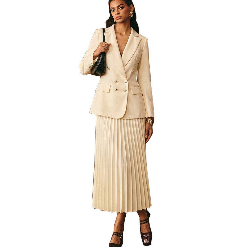 Solid-Color Chic And Stylish Coat And Skirt Set