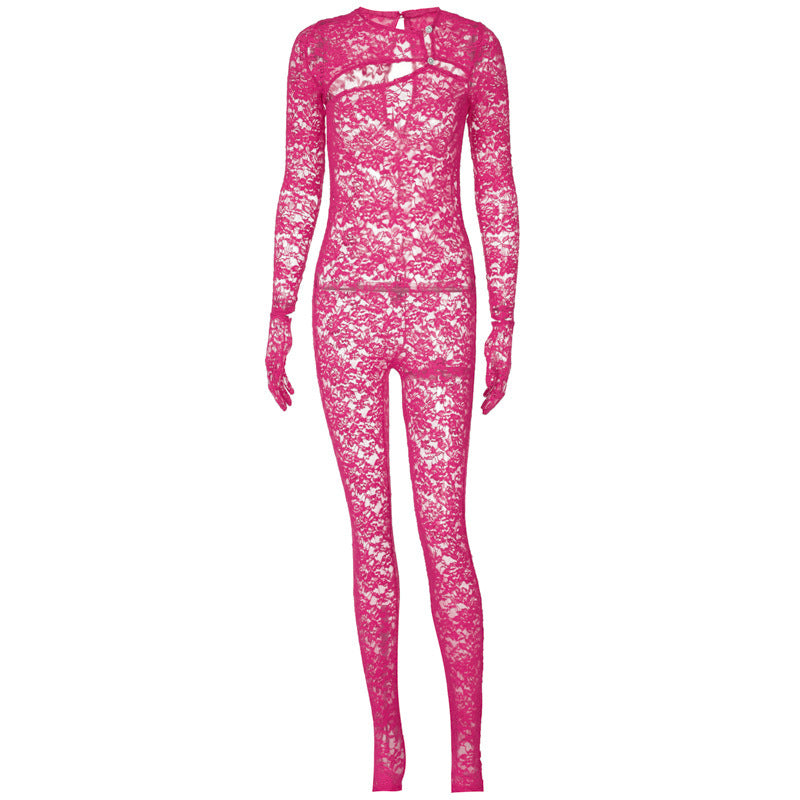 New Fashion Cut-out Slim Round Neck Long-sleeved Jumpsuit