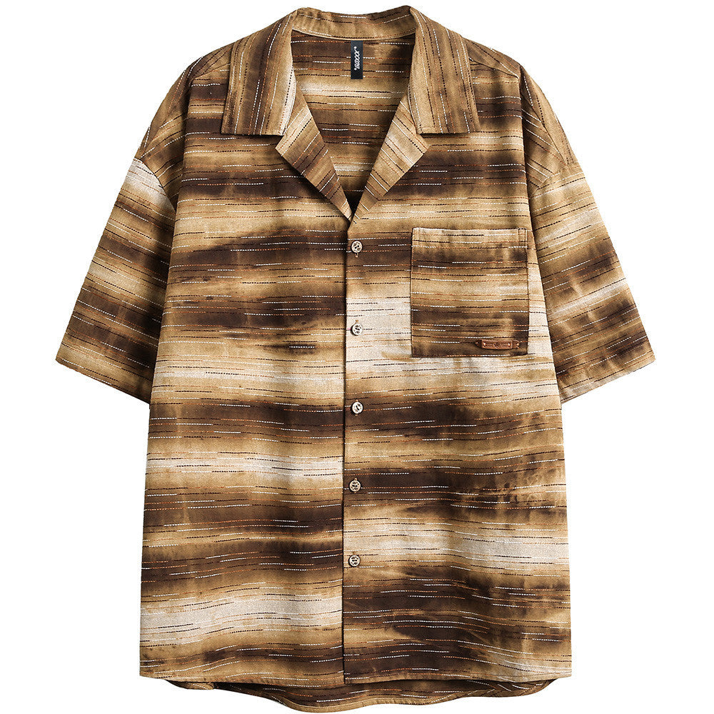 Gradient Striped Short-sleeved Shirt For Men