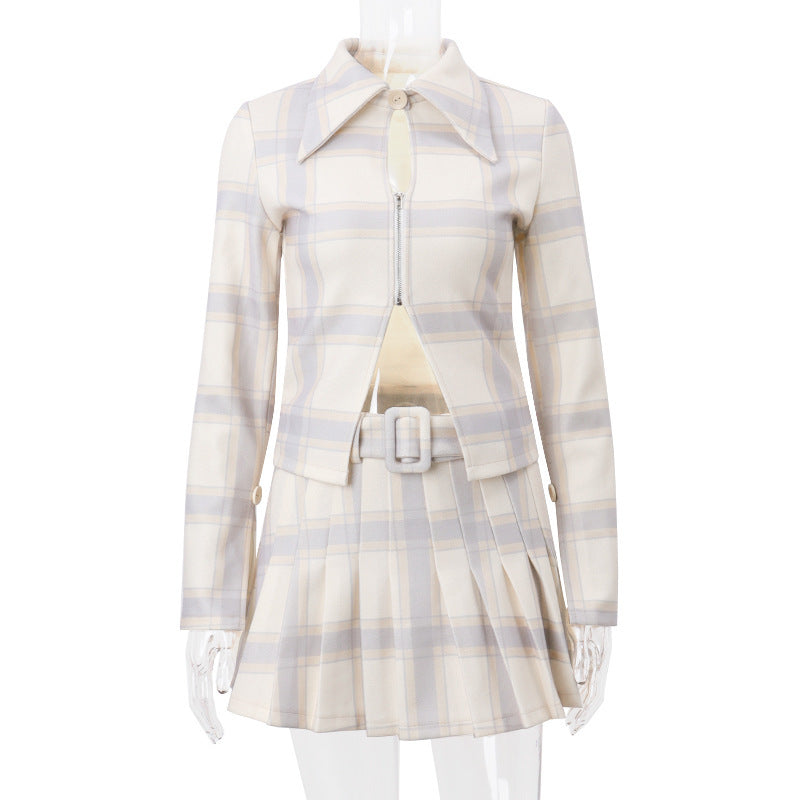 Lapel Hollow Long-sleeved Top With Sheath Skirt Outfit