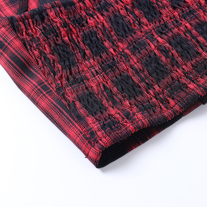 Dark Department Checkered Halter Lace Straps Pleated Skirt