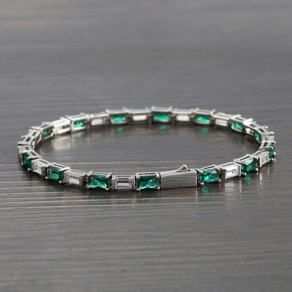 Rectangular Zirconium Green And White Simple Bracelet