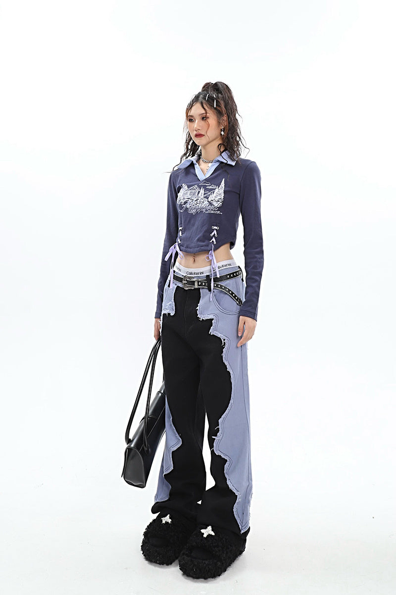 American Retro Niche Design High Waist Wide Leg Pants