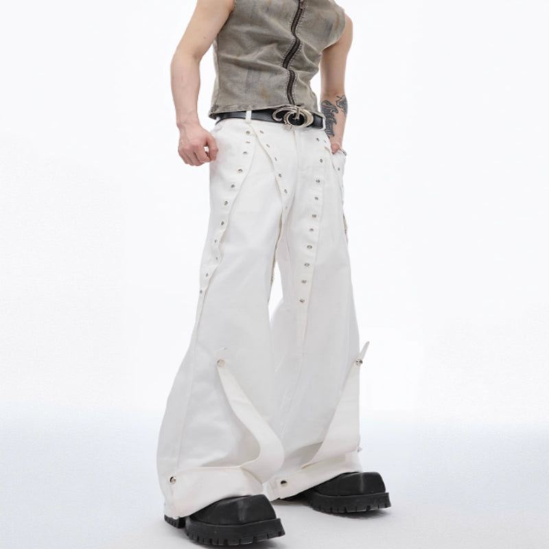 Salopette ornée de métal, pantalon ample à jambes larges en relief