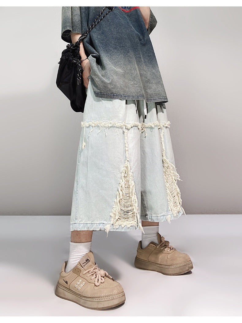 Pantaloncini in denim retrò a gamba larga hip hop