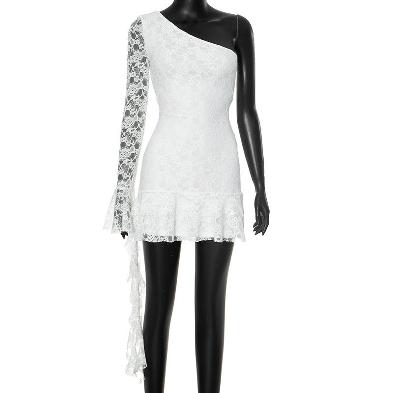 Fashion Shoulder Long Sleeve Short Dress