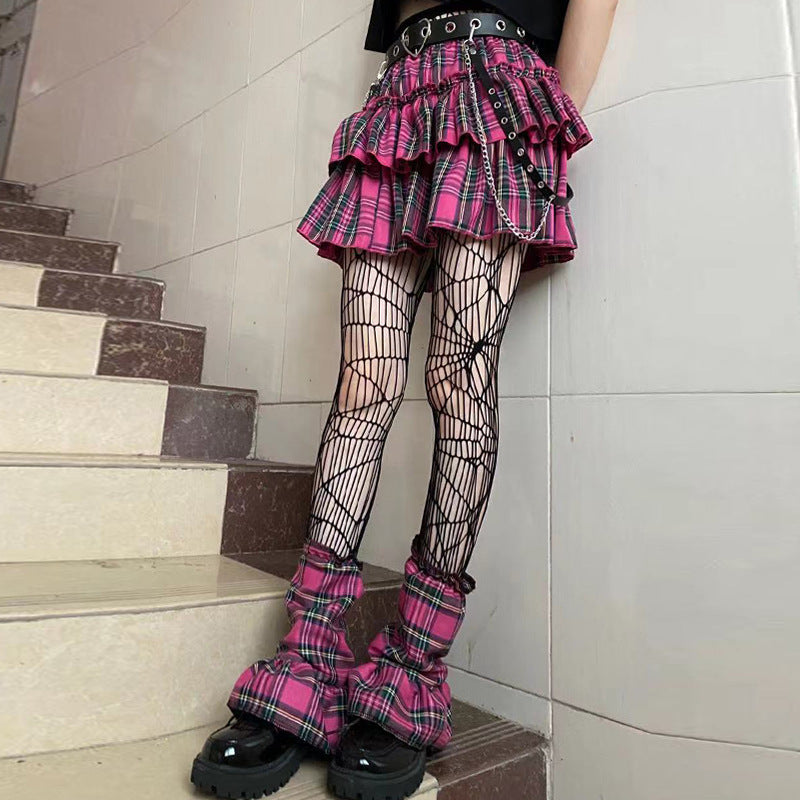 High Waist Fungus Plaid A- Line Half-length Slim-fit Pleated Miniskirt