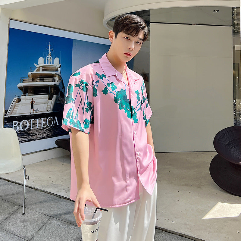 Floral Cuban Collar Loose Short Sleeve Shirt