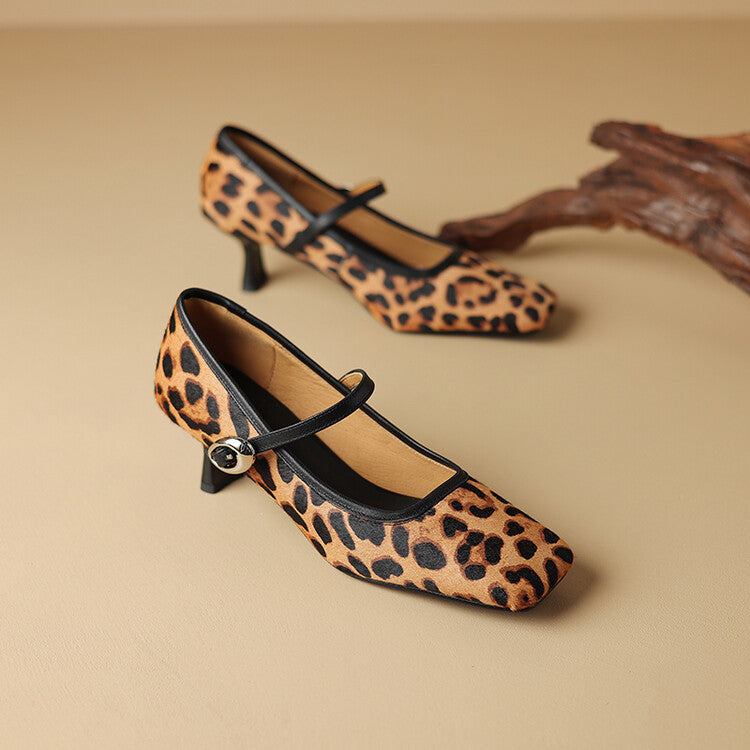 Women's Square Toe Stiletto Heel Ankle-strap Shoes Fashionable Retro High Heels