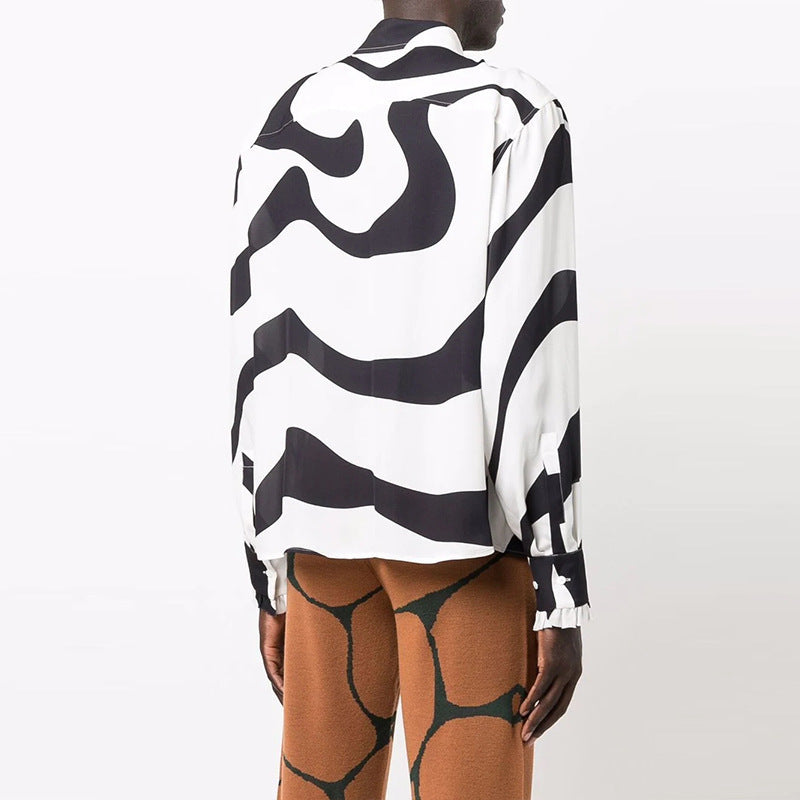 Long Sleeve Striped Printed Casual Shirt